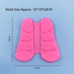 Pink silicone leaf mold for fondant baking and clay crafting, size 10x10x0.8cm