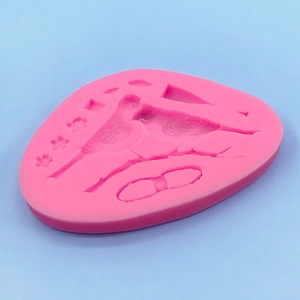 Pink silicone bird and floral leaf mold for fondant cake and craft decorations