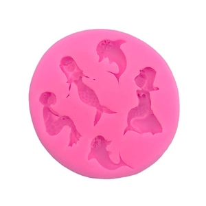 Pink ocean theme silicone mold with mermaids and dolphins for DIY cake baking and crafts