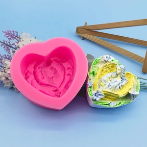 Moule en Silicone en Forme de Cœur Ange Bébé Mère Amour pour Savon Artisanal Bougie Gypse Gâteau Fondant Décoration DIY