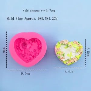 Moule en silicone en forme de cœur pour savons et gâteaux avec dimensions détaillées
