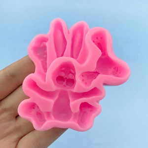Pink silicone mold with rabbit shape for DIY chocolate and cake baking decoration