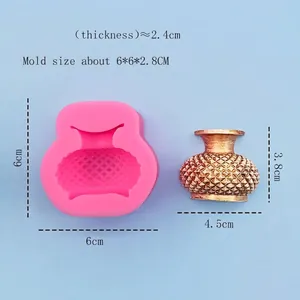 Pink 3D flower vase silicone mold with golden embossed finish for DIY cake decoration