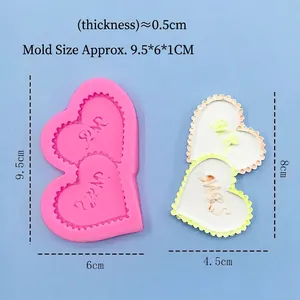 Pink heart-shaped silicone mold with MR and MRS embossing for DIY cake and baking