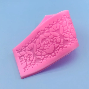Pink rectangular lace and flower texture silicone mold for cake fondant decorating