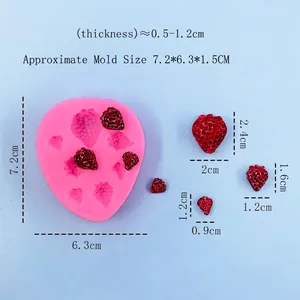 Pink silicone strawberry fondant mold with multi-size strawberry shapes for DIY cake baking