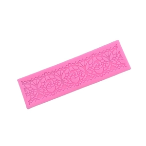 Pink silicone lace fondant mold with rose patterns for cake decorating and DIY baking