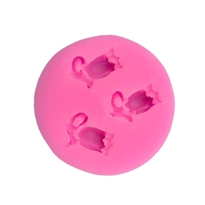 Pink silicone tulip flower mold with three cavities for DIY fondant and chocolate baking