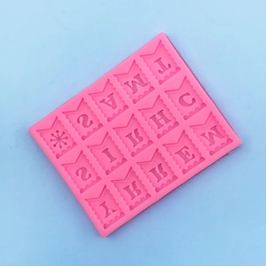 Pink silicone mold featuring Merry Christmas bunting letters and 2021 numbers for baking