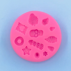 Moule en silicone rose avec motifs de crâne, fraise et fleurs pour décoration