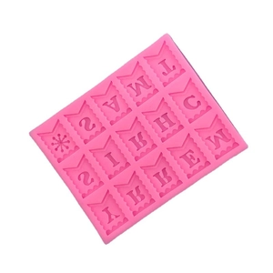 Pink silicone mold featuring Merry Christmas flags for fondant, chocolate and baking