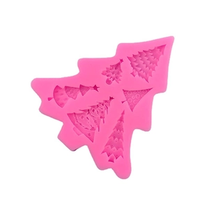 Pink silicone Christmas tree mold with multiple textures for DIY baking and crafting projects