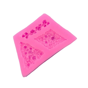 Moule en silicone rose avec motifs floraux et sapin pour décoration de gâteau et bricolage