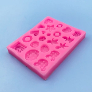 Pink silicone mold with heart star and animal shapes for DIY chocolate and clay crafts