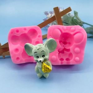 3D Cartoon Mouse Cheese Silicone Mold For DIY Cake Chocolate Fondant Decoration Pink Animal Shaped Baking Mold Tool