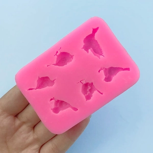 Pink silicone bird mold for DIY cake fondant and chocolate making with 6 cavities