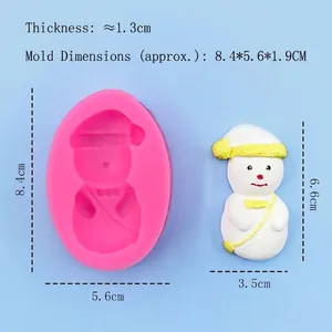 Snowman silicone mold for DIY baking and snowman figurine on a light blue background