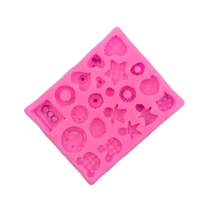 Mini cartoon shapes silicone mold for DIY chocolate and clay crafts in rose red