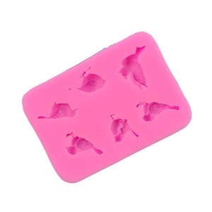 Pink silicone bird mold with 6 cavities for DIY fondant cake baking and soap making