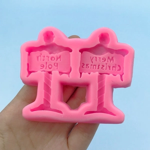 Pink silicone mold with Christmas signpost design for fondant and chocolate DIY