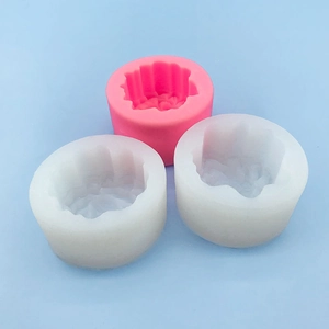 Three silicone flower molds for cakes, soap, and mooncakes on a blue background