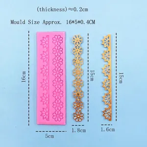 Floral silicone fondant mold with golden lace trim cake borders for baking and DIY crafts