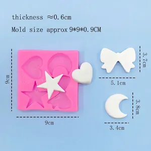 Pink silicone mold for DIY star moon heart bowknot cake toppers and crafts