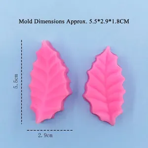 Pink leaf silicone mold set for fondant and baking showing dimensions 5.5x2.9cm
