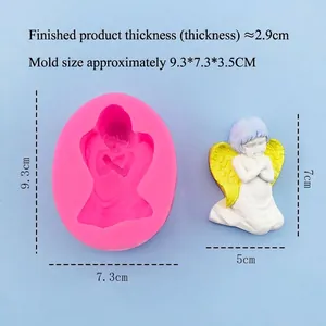 3D little angel silicone mold for soap making and cake baking with a pink flexible base