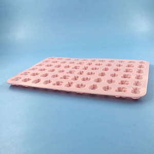 Pink flexible silicone fruit mold for DIY candy making and baking with multiple cavities