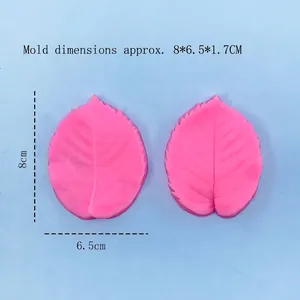 Pink leaf-shaped silicone mold for fondant and baking with 8x6.5x1.7cm dimensions