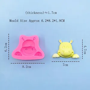 Pink silicone hippopotamus mold with dimensions for DIY cake and chocolate crafts