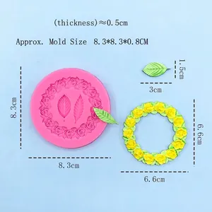 Pink round silicone wreath mold for DIY rose flower cake fondants and resin crafts