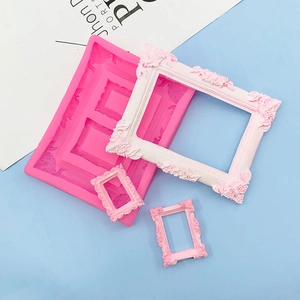 European vintage photo frame silicone cake mold with embossed lace floral patterns