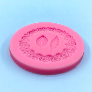 Pink silicone mold with rose wreath and leaf pattern for DIY fondant cake and chocolate