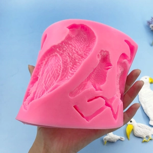 Pink silicone parrot and bird mold for fondant, gypsum, and chocolate cake decoration