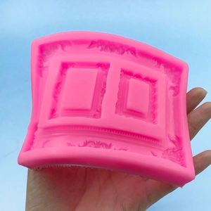 Pink silicone mold featuring dual vintage European relief frame designs for DIY cake decor