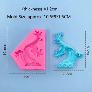 Pink silicone wave mold for DIY baking and resin crafts with blue wave final product