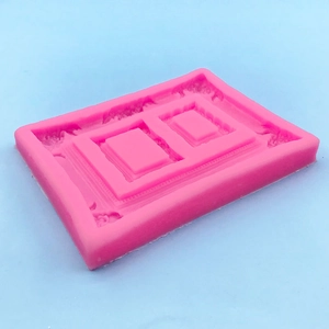 Pink silicone photo frame cake mold with baroque relief lace patterns for DIY baking