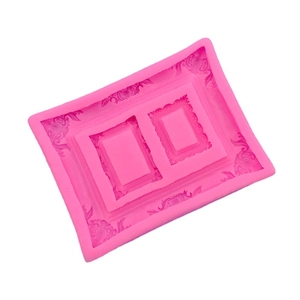 Pink silicone baroque photo frame mold for vintage style cake lace decoration