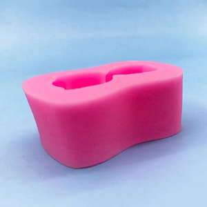 Pink silicone bear mold for DIY resin, chocolate, and plaster crafts, 45-degree front view