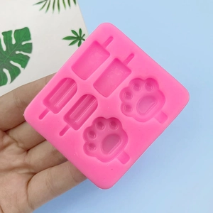Moule à glace en silicone rose à 6 trous avec pattes de chat et formes rectangulaires