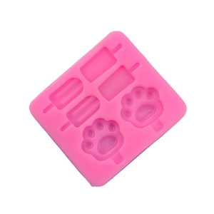 Moule en silicone rose pour glaces et gâteaux avec design 6 cavités pattes de chat