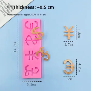 Molde de silicona rosa con símbolos de dólar euro libra para decoración de pasteles DIY