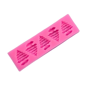 Pink silicone mold for five Christmas tree DIY cakes and chocolate baking decorations