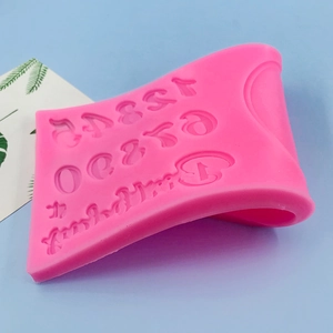Pink silicone Happy Birthday and number mold for DIY cake decorating and baking