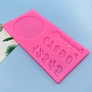 Detail of pink silicone mold featuring Happy Birthday letters and numbers 0-9 for baking