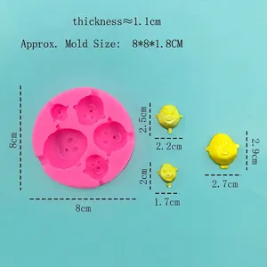 Pink silicone mold for baby face fondant and chocolate cake decoration with size details