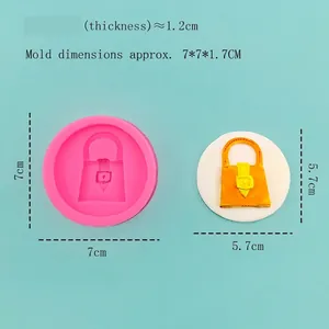 Moule en silicone rose pour déco de gâteau sac à main, diamètre 7cm avec échantillon