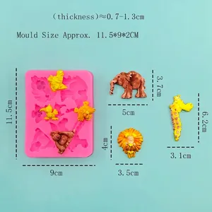 Pink silicone animal mold with lion, elephant and giraffe shapes for DIY chocolate